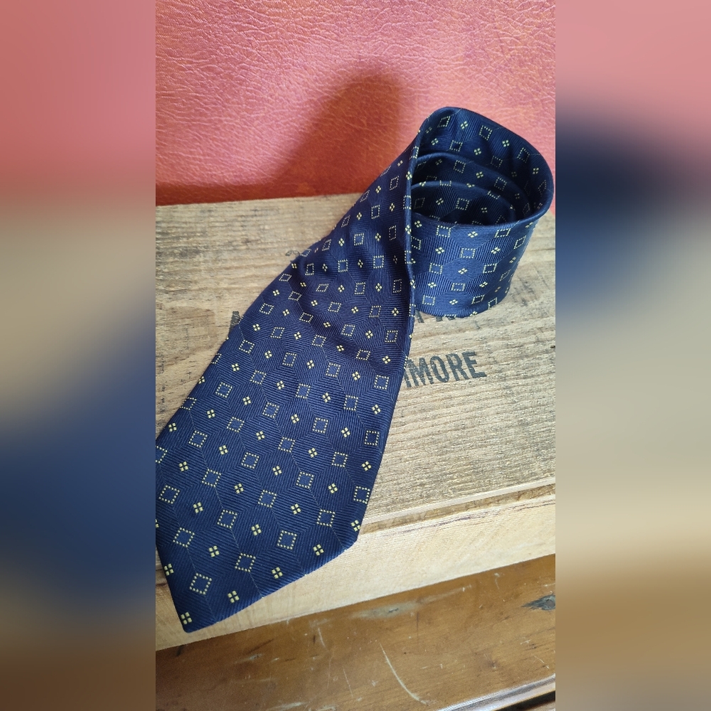 Ricci Vintage Elegant Navy Blue/Gold Patterned Tie